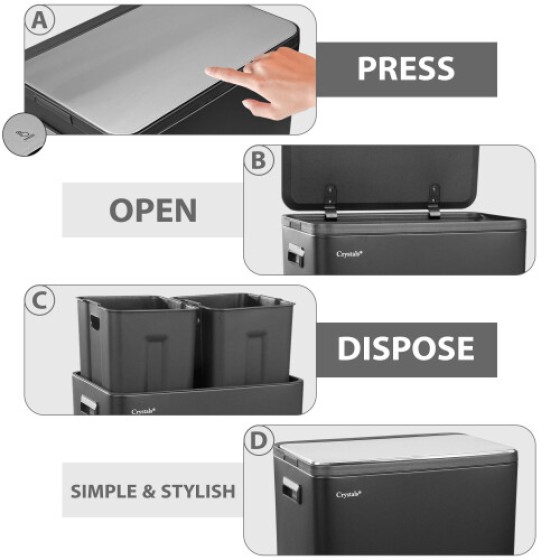 Kitchen Waste Recycling Press-Activated Trash Can, 60L, Double Compartment Trash Bin - Black